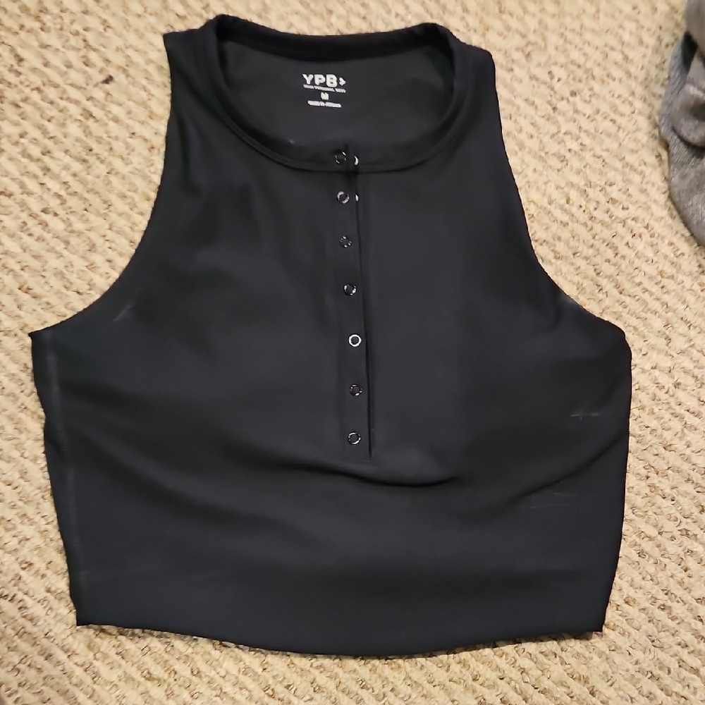 Abercrombie Ypb Snap Up Henley Workout Tank Top Black Medium M